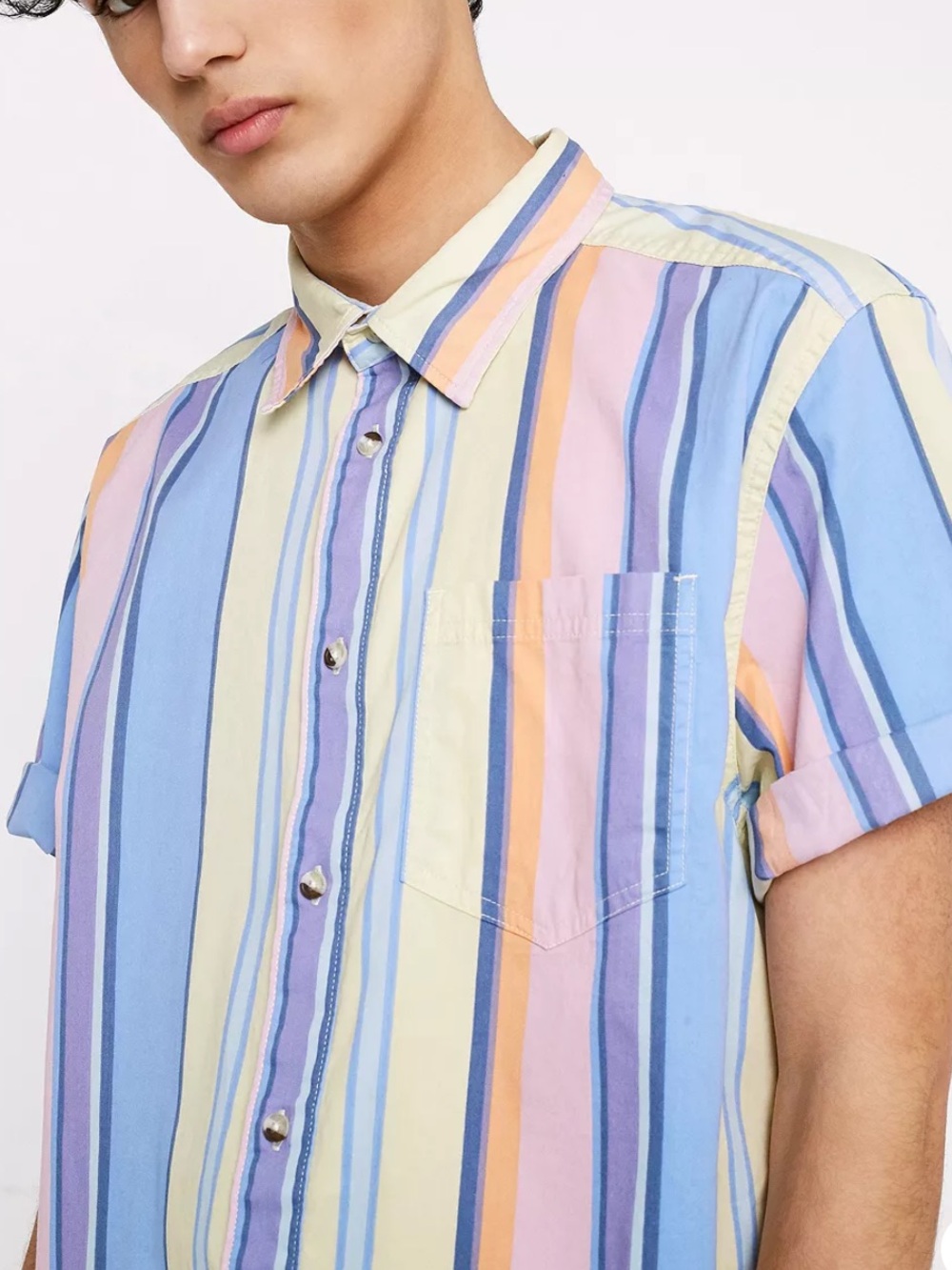 Men’s Urban Outfitters Striped Pastel Short Sleeve Button Down Size L